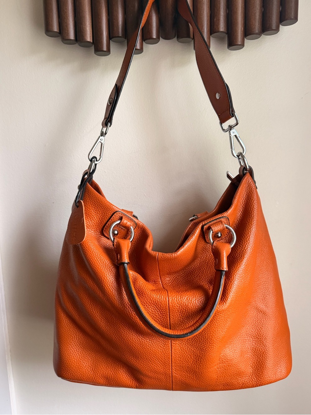 Women's Orange Leather Shoulder Bag